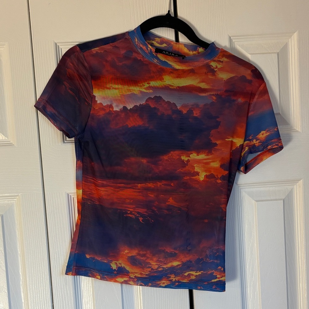 Akira Mesh Sunset Sky Print Women's Top